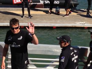 NZ's Dean Barker on way to AmCup awards ceremony.