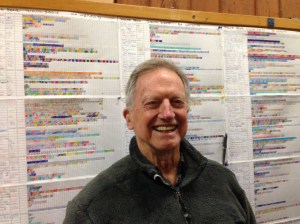 Joe Illick, near one of his haunts, the PB mileage charts.