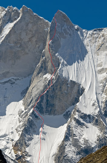Route taken to Meru's summit (!). Courtesy of Alpinist.com.